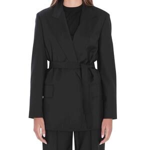 The Row Wool Wrap Tie Belt Jacket Black Size US 2 Fine Knit Silk lined